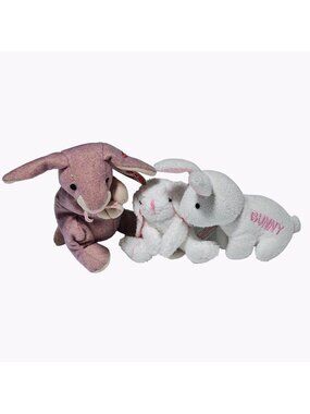 Easter Bunny Plush Pink White Rabbits Spring Stuffed Animal Toys Lot Of 3